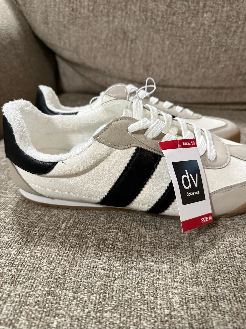 Dolce Vita Beige, White & Black Retro Lace-Up Sneakers